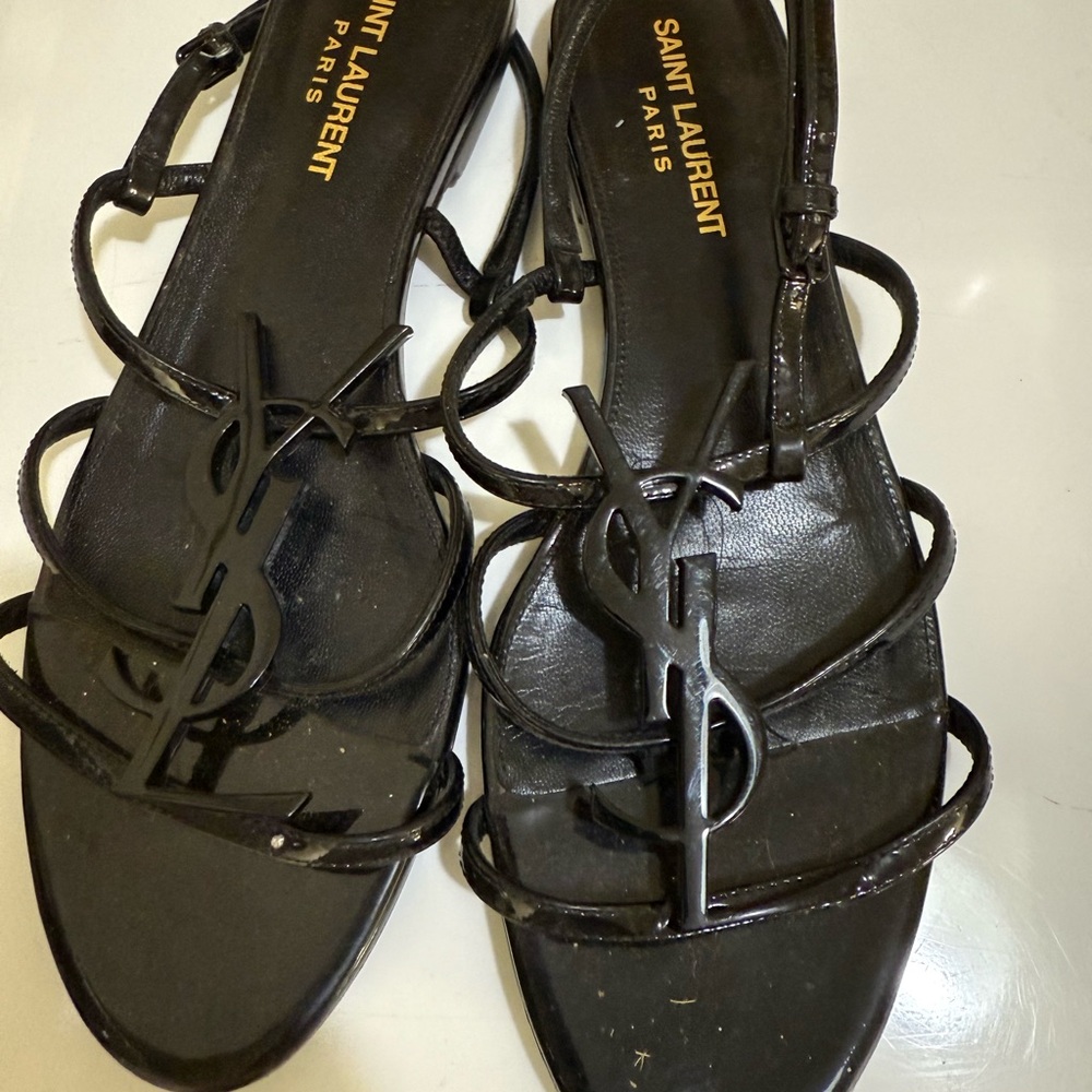 Saint Laurent Glossy Black Strappy Sandals